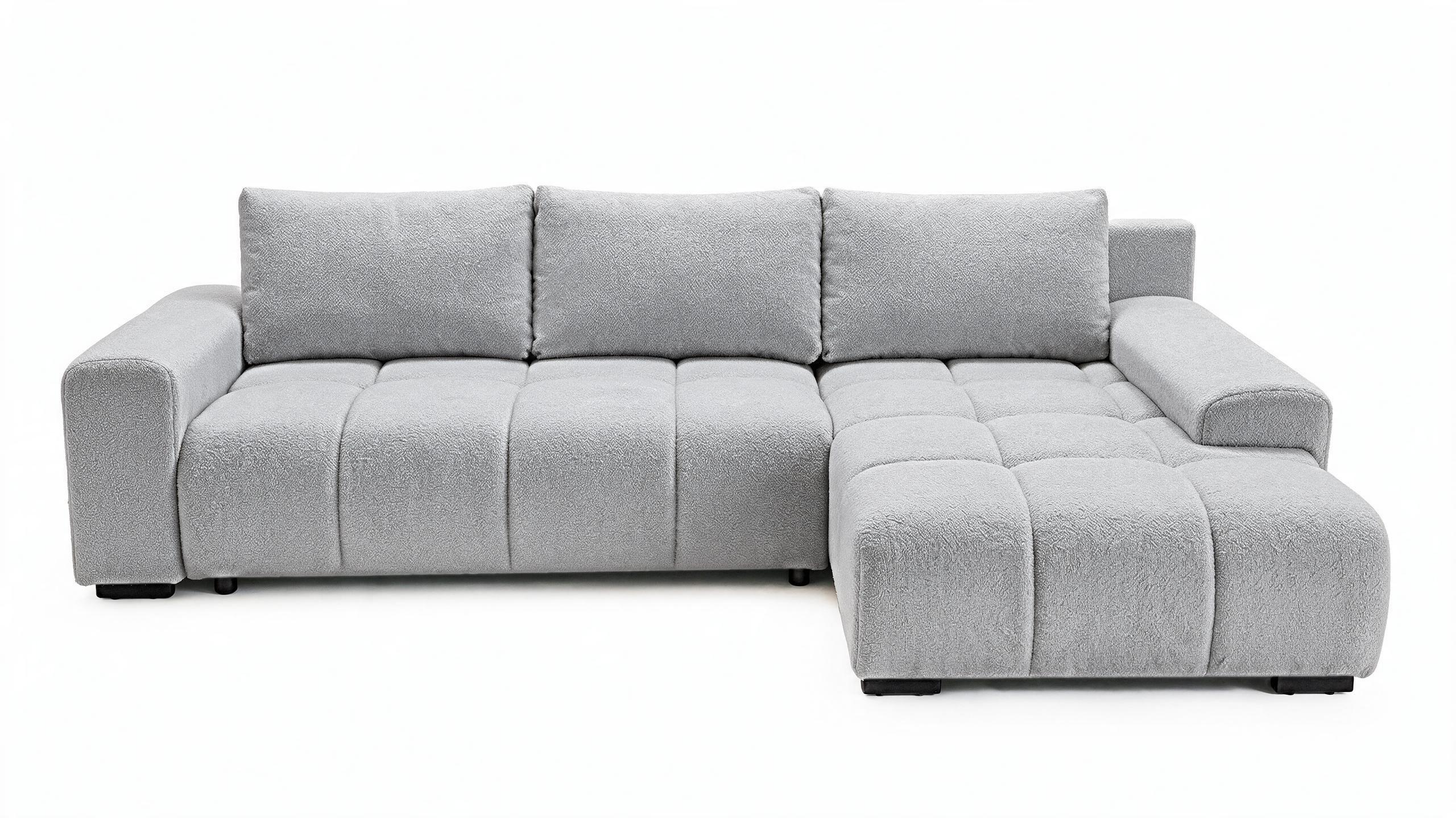 ECKSOFA Ovia mit Bettkasten und Schlaffunktion, Bouclé-Stoff in L-Form - Hellgrau, Textil (270/185cm)