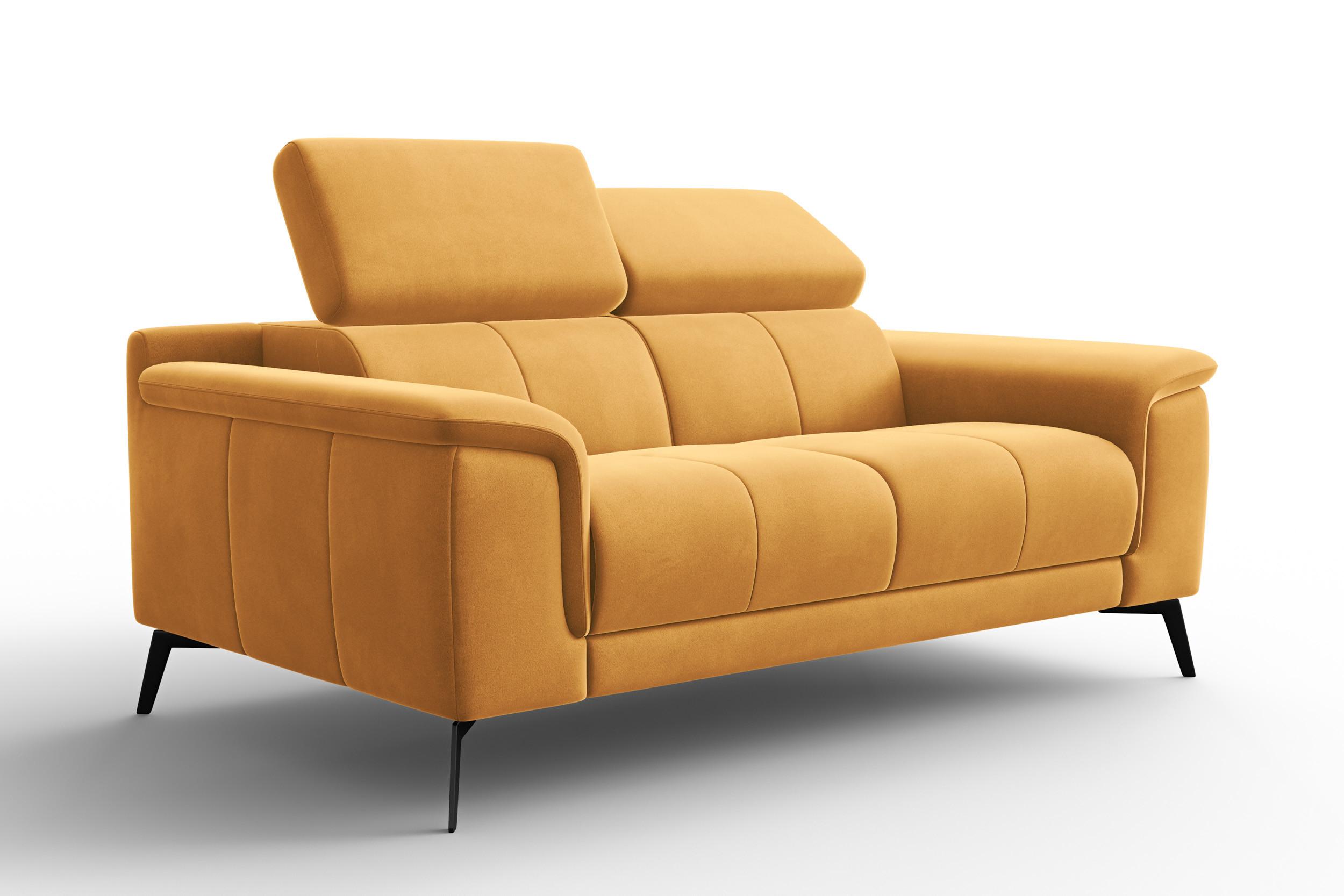 SOFA FIERO 2-Sitzer, Gelber Veloursstoff - Gelb/Schwarz, Holz/Textil (170/82/103cm) - Courtois Laville