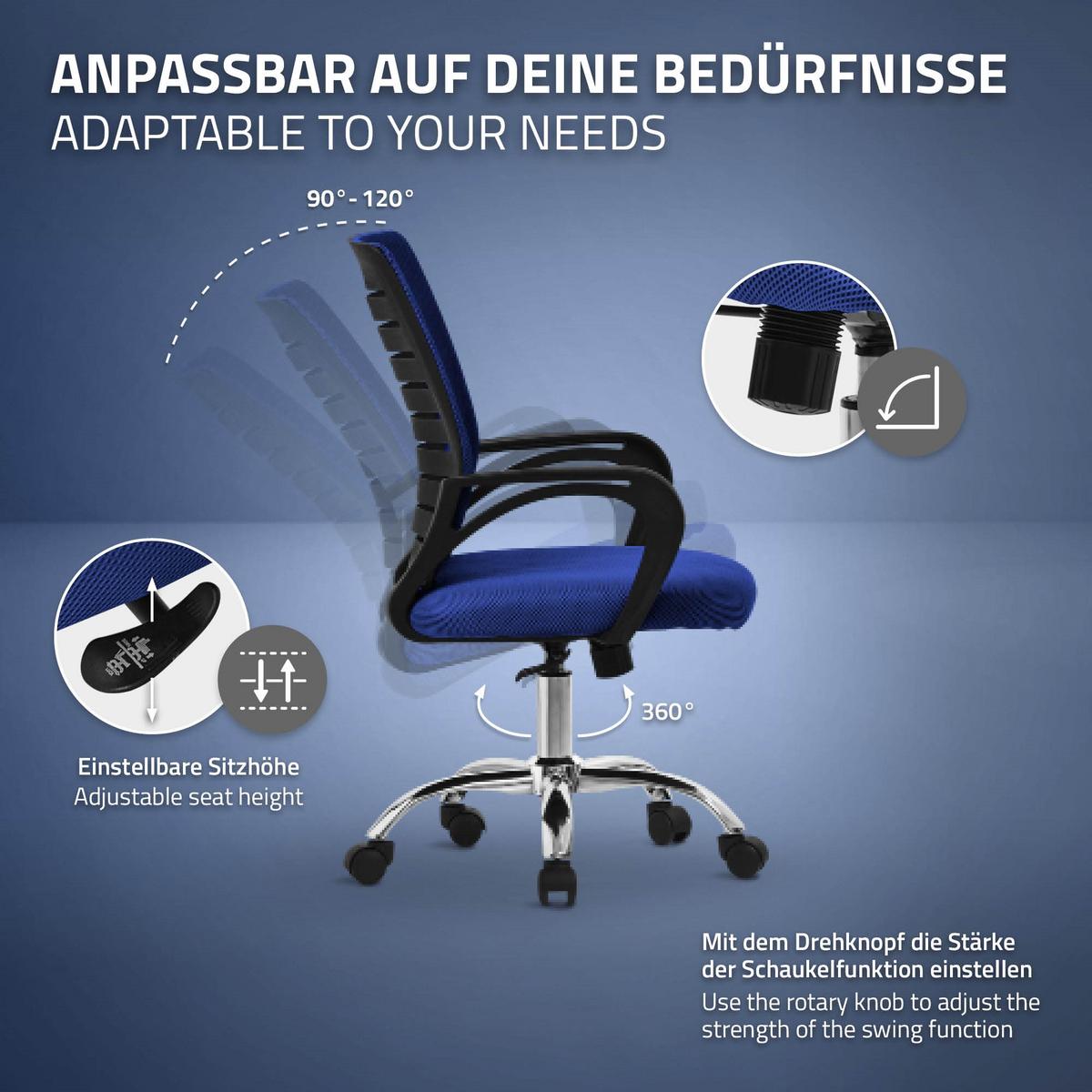 BÜROSTUHL Blau - Blau, Metall (54/99/59cm) - ML-DESIGN