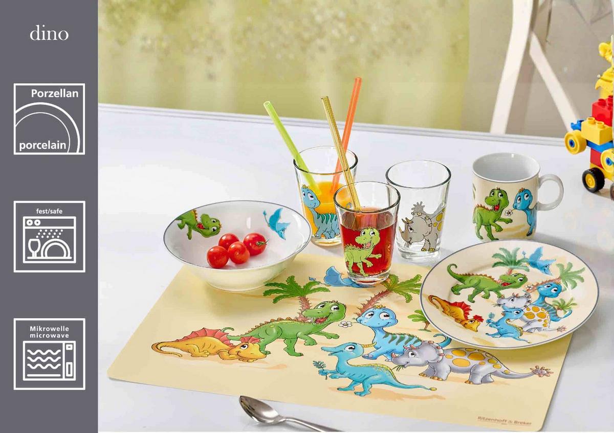 KINDERGESCHIRR SET Dino bunt - Multicolor, Keramik (2/2/2cm) - Ritzenhoff Breker