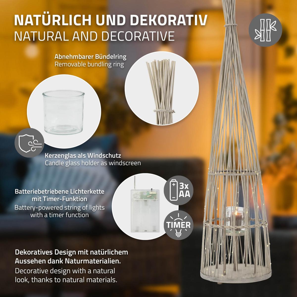 BAMBUS LATERNE H: 150 cm Holzfarbe Boho Stil - Naturfarben, Holz (35.5/150/35.5cm) - ECD-Germany