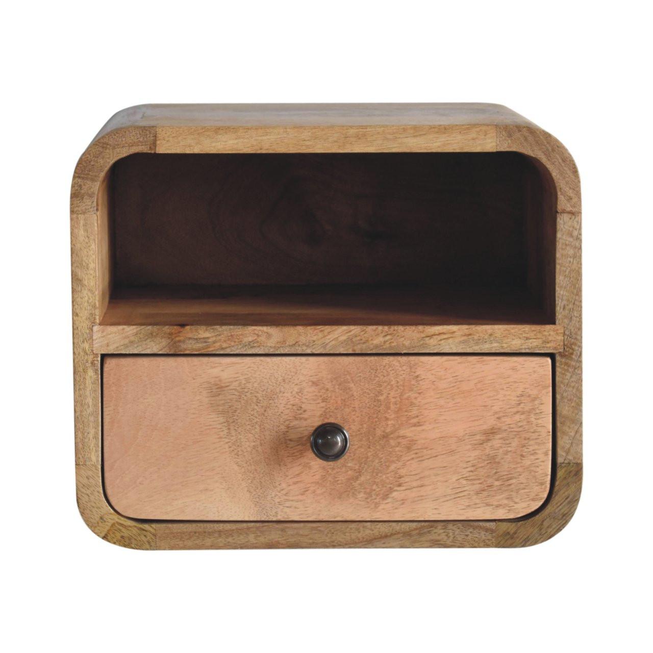 NACHTTISCH Wandmontierter im Eichenholz-Finish, 1 Schublade, 1 Offenes Fach, Beige - Beige/Messingfarben, Holz/Metall (30/25/25cm) - Artisan Furniture