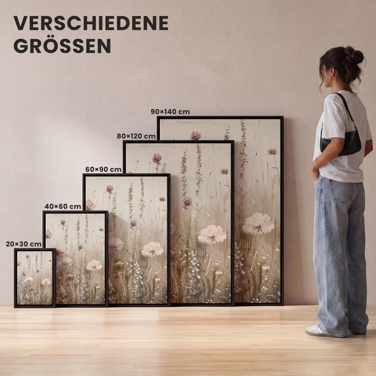 LEINWAND Bilder mit Rahmen - Blumen - Rosa - Modern - Beige - 40x60 - Beige, Textil (40/60cm) - MuchoWow