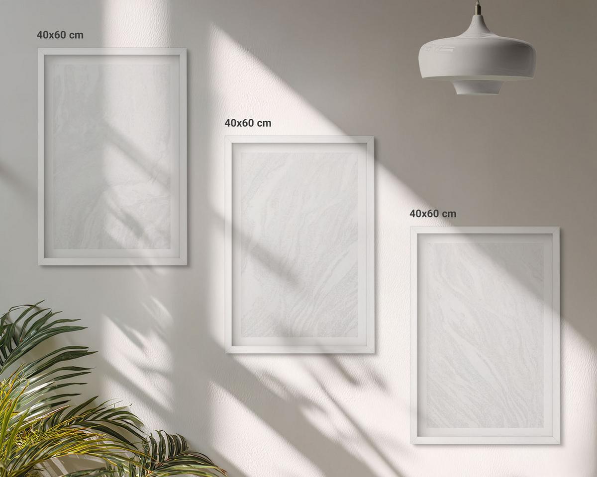 BILDER SET 3er Set - 40x60 cm Weißer Rahmen - Elegante Marmorstruktur - Weiß, Kunststoff (40/60cm) - TULUP