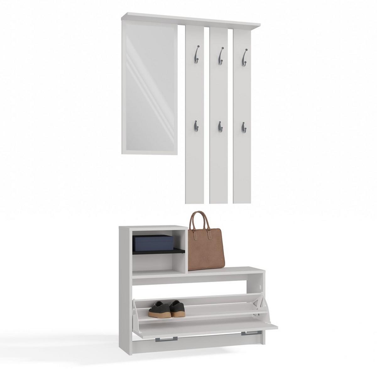 GARDEROBE praktisch Garderoben-Set mit Spiegel Weiß 85/180/24 - Weiß, Holzwerkstoff (85/180/24cm) - RAUMHIRSCH FURNITURE