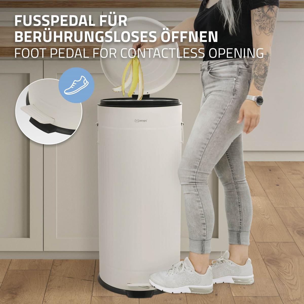 MÜLLEIMER Küche 30L Abfalleimer mit Fußpedal & Softclose-Deckel Beige aus Stahl - Beige, Metall (31/68/37cm) - ML-DESIGN