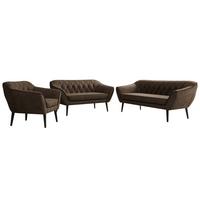 SITZGARNITUR PIRS 3+2+1 - Braun Velvet - Schwarze Beine - Dunkelbraun/Schwarz, Holzwerkstoff/Textil (180/75/74cm) - MKS