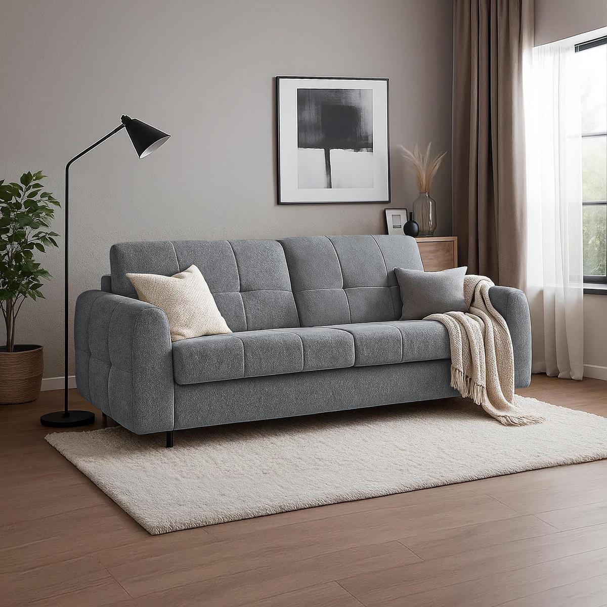 SCHLAFSOFA Pireus mit italienischem Gestell, 160x200, Dunkelgrau - Dunkelgrau/Schwarz, Textil (230/90/100cm) - Beautysofa
