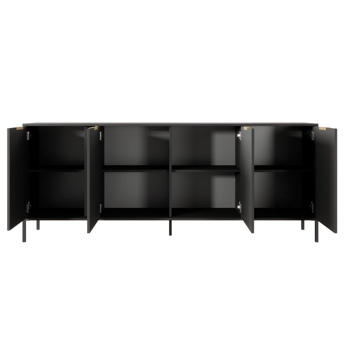 SIDEBOARD Catanian 4T Grau 202,9/81,4/39,5 cm – mit goldenen Griffen und schwarzen Beinen - Schwarz/Grau, Holzwerkstoff/Metall (202.9/81.4/39.5cm) - AX Living