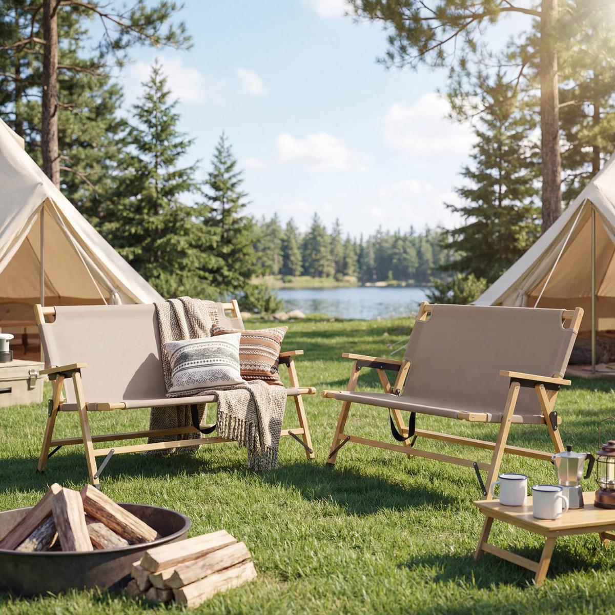 CAMPINGBANK Creme - Creme, Holz (117/69/61cm) - MCW