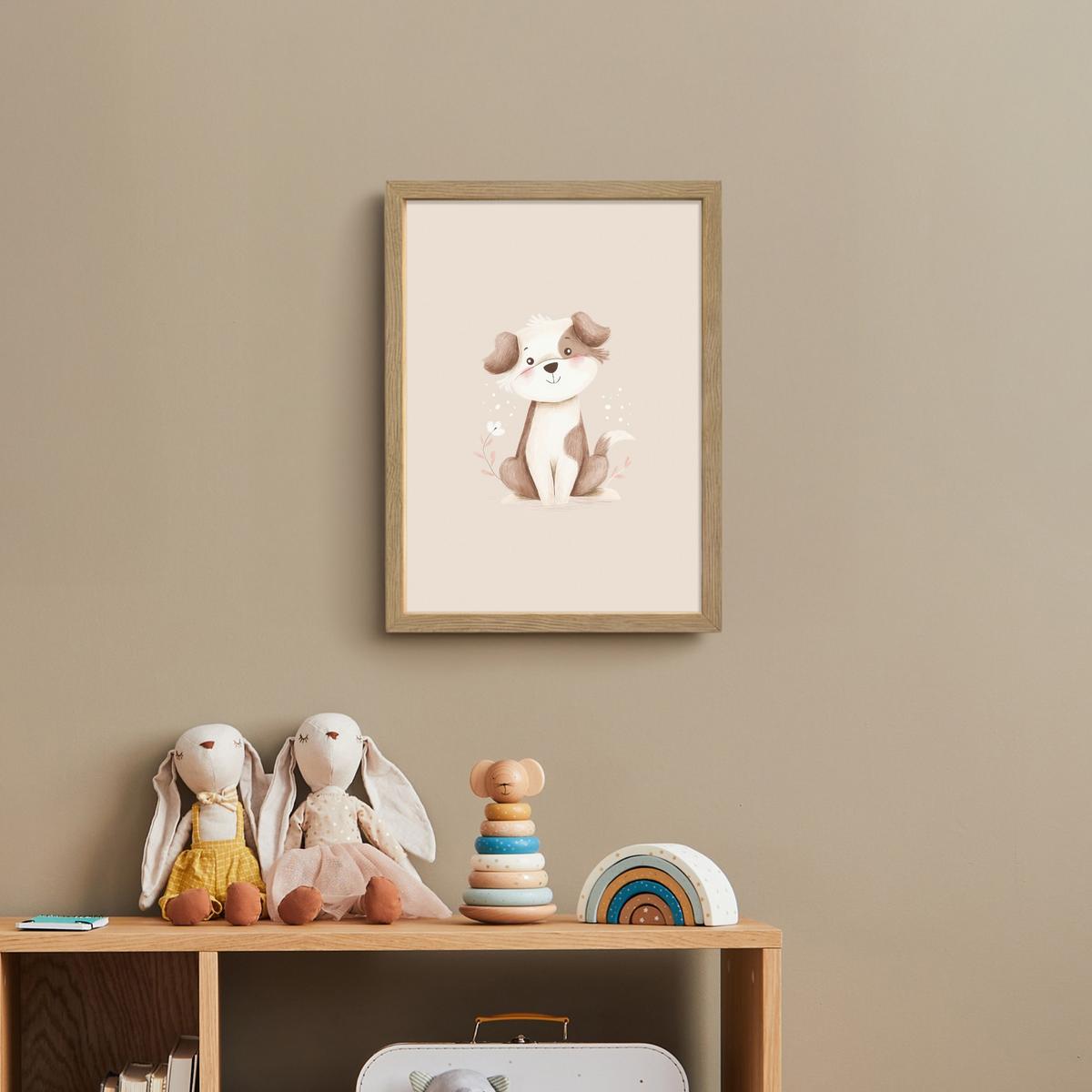 WANDLEUCHTE MIT AKKU Hund - Gefleckt - Braun 30x40 cm - Beige, Holzwerkstoff (30/40/8cm) - OnlyWow