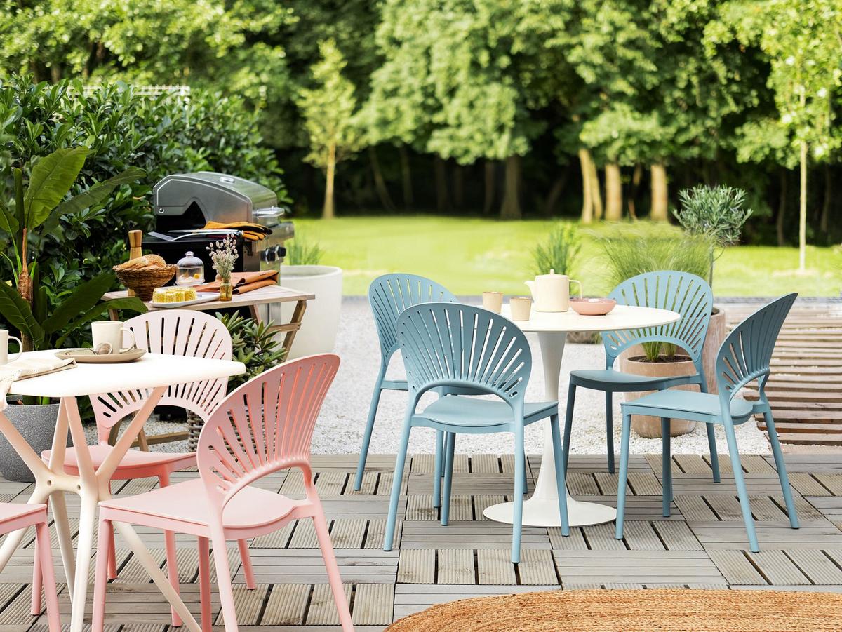 GARTENSTÜHLE 4er-Set Kunststoff blau Ostia - Blau, Kunststoff (46/83/51cm) - Beliani