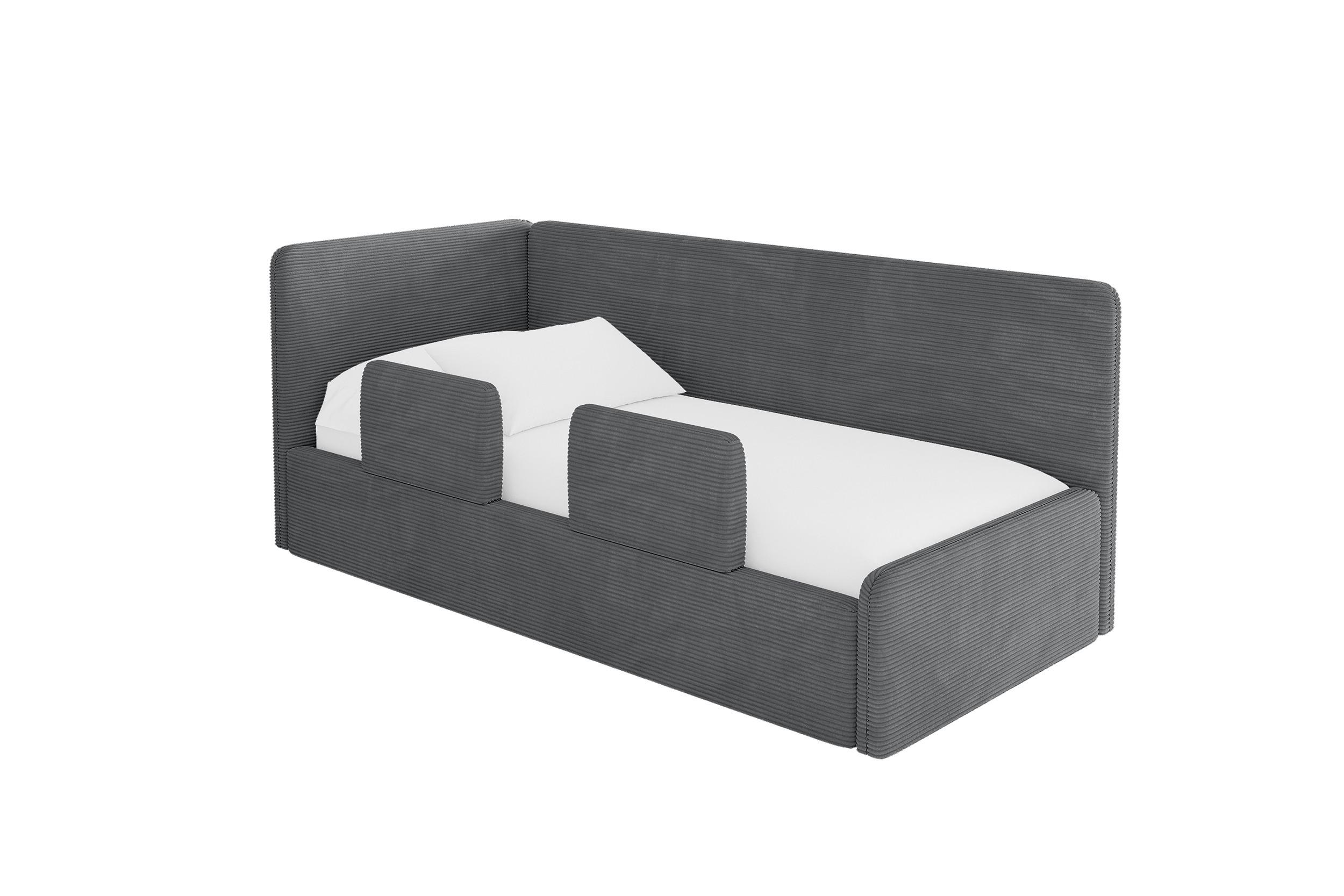 EINZELLBETT Jugendbett mit Bettkasten, Rechts - NORY 100x200 Dunkelgrau - Schieferfarben, Holzwerkstoff/Textil (100/200cm) - ALTDECOR