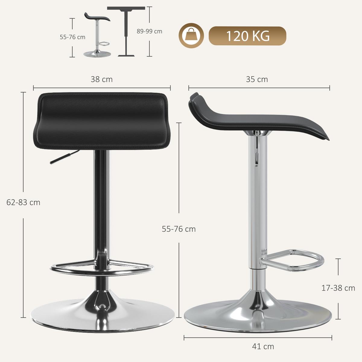 BARHOCKER PVC Schwarz - Silberfarben/Schwarz, Kunststoff/Metall (38/83/38cm) - HOMCOM