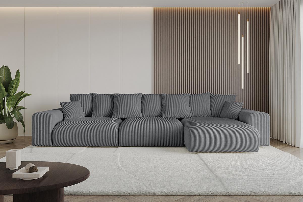 ECKSOFA Ottomane rechts ESKAR-L2 364x176x72 Dunkelgrau Cord - Dunkelgrau/Schwarz, Holzwerkstoff/Kunststoff (176/364cm) - ALTDECOR