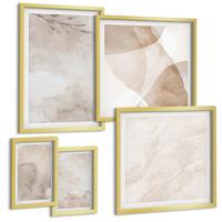 BILDER SET 5er Set - 50x50 cm & 20x30 cm & 40x60 cm Goldrahmen - Aquarellfarben, Boho-Texturen - Goldfarben, Kunststoff (40/60cm) - TULUP
