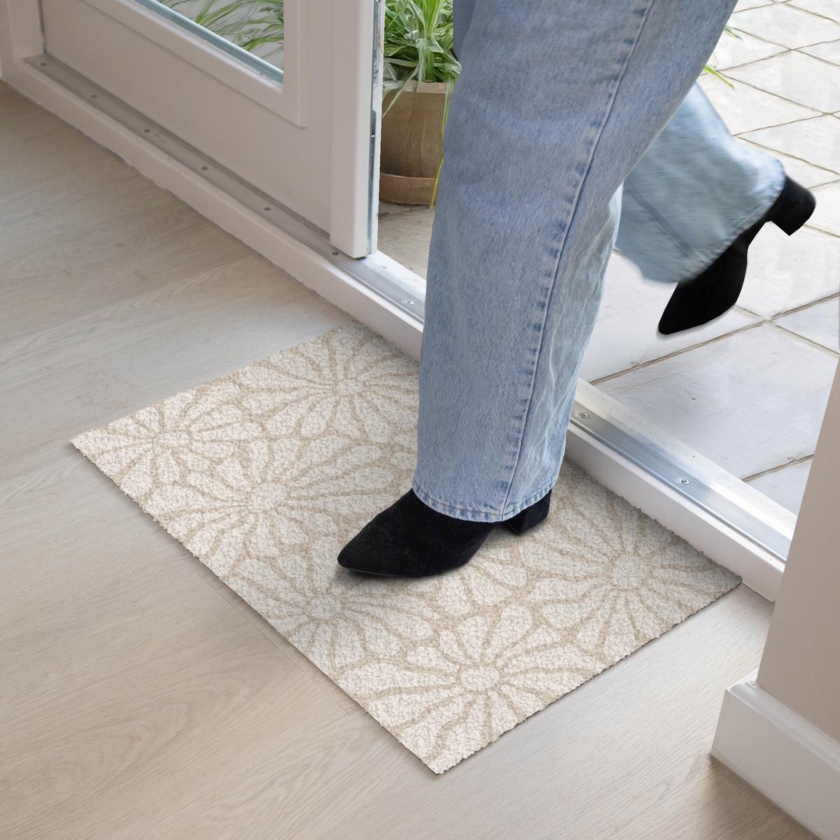 FUSSMATTE Floral - Druck - Beige - Braun - Minimalistisch Schmutzfangmatte 60x40 cm - Sandfarben, Kunststoff (60/0.4cm) - MuchoWow