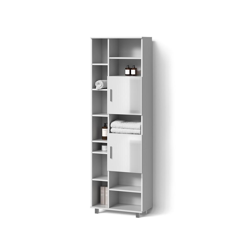 BADSCHRANK Eisak Weiß Hochglanz 60 x 190 cm - Weiß Hochglanz, Holzwerkstoff (60/190/30cm) - Livinity®