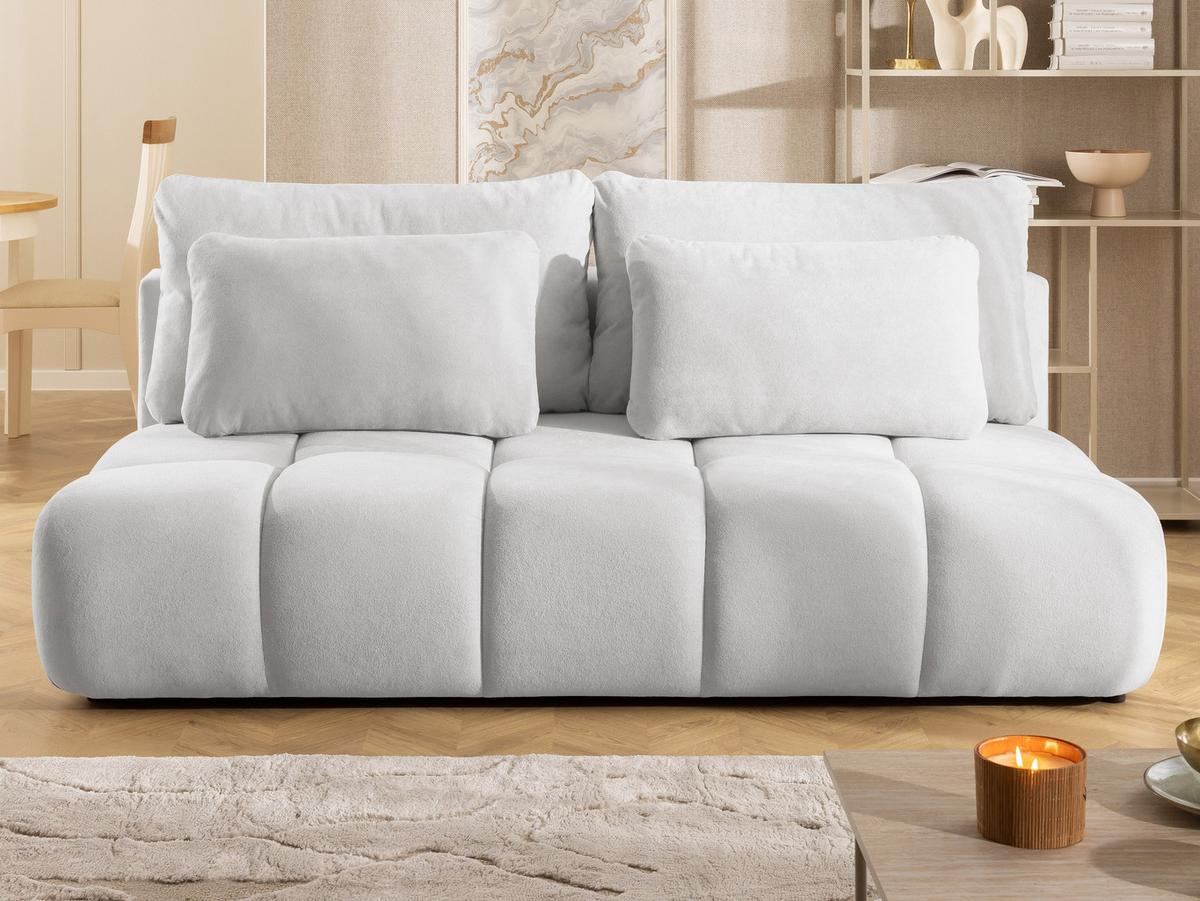 SCHLAFSOFA Belluno aus hochwertigem Hellgrau Plüschstoff mit Bettkasten und tiefen Steppungen in Bubble-Optik - Hellgrau/Schwarz, Holz/Kunststoff (205/87/105cm) - S-Style