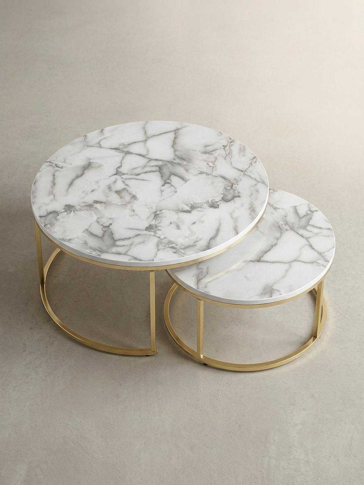 COUCHTISCH 2er Set Marmoroptik Metall Eichenholz Ineinanderschiebbar, Gold 80x80x36 cm - Goldfarben, Holz/Metall (80/80/36cm) - KADIMA DESIGN