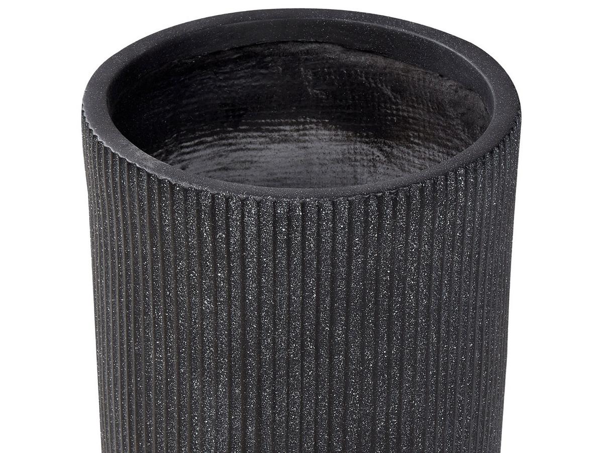 BLUMENTOPF schwarz rund 30/30/49 cm Eantio - Schwarz, Naturmaterialien (49cm) - Beliani
