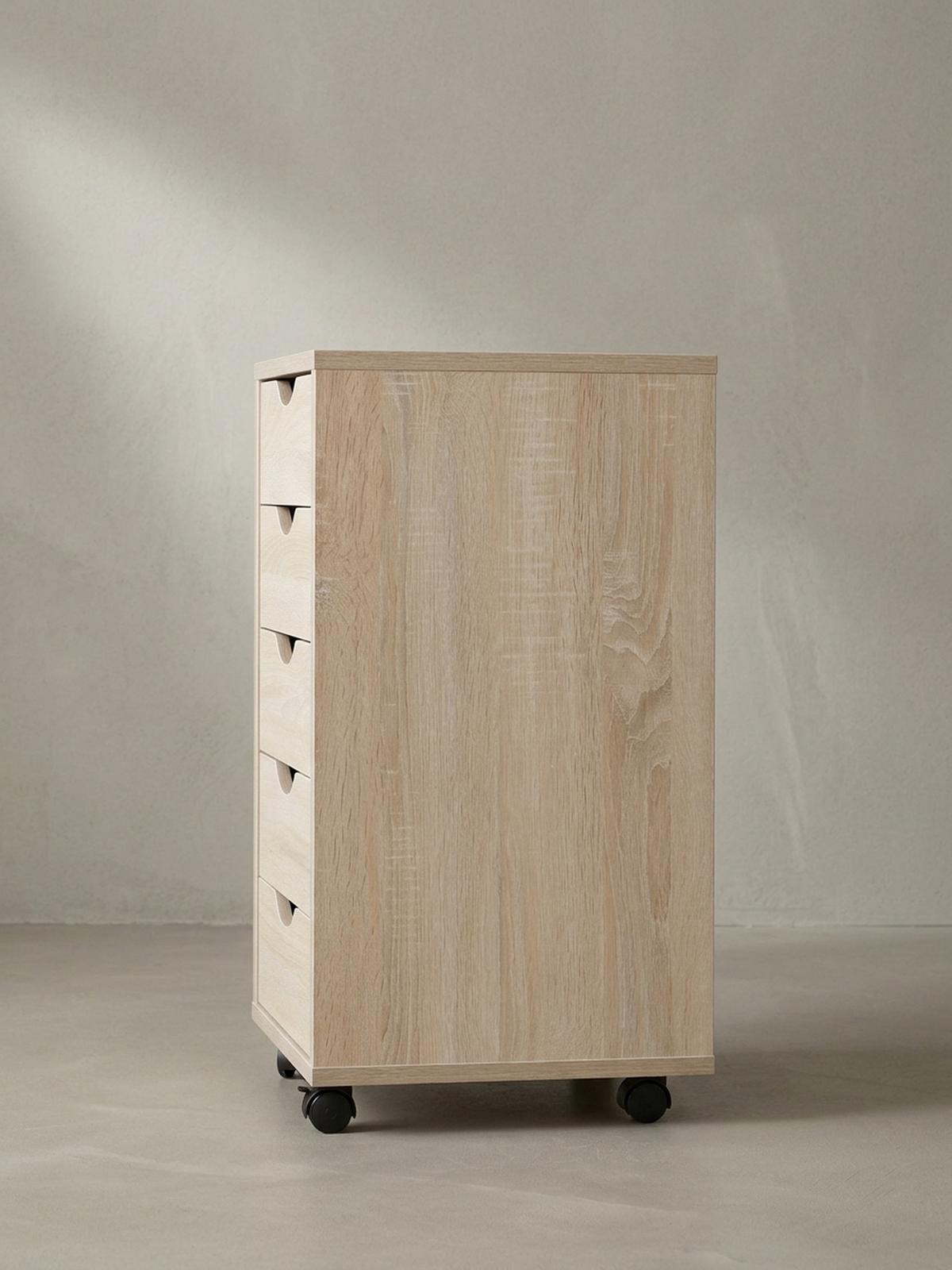 ROLLCONTAINER – MDF-Holz, Sonoma, 5 Schubladen, Rollen, für Büro oder Wohnzimmer - Beige/Schwarz, Holz/Kunststoff (38/64/33cm) - KADIMA DESIGN