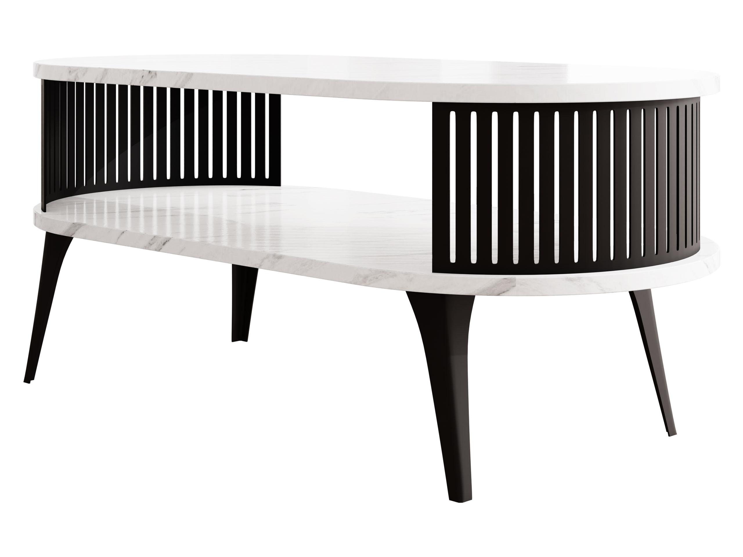 COUCHTISCH Roenni Oval - Schwarz/Weiß, Holzwerkstoff/Metall (100/50/44cm) - MIRJAN24