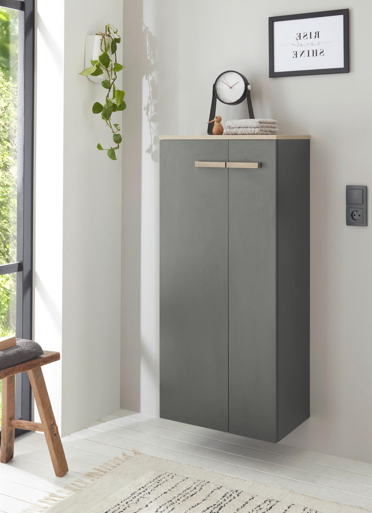 BAD-KOMMODE anthrazit matt, Eiche, Midischrank hängend, stehend 51 x 110 cm - Eichefarben/Anthrazit, Holzwerkstoff (51/115/30cm) - Furn.Design