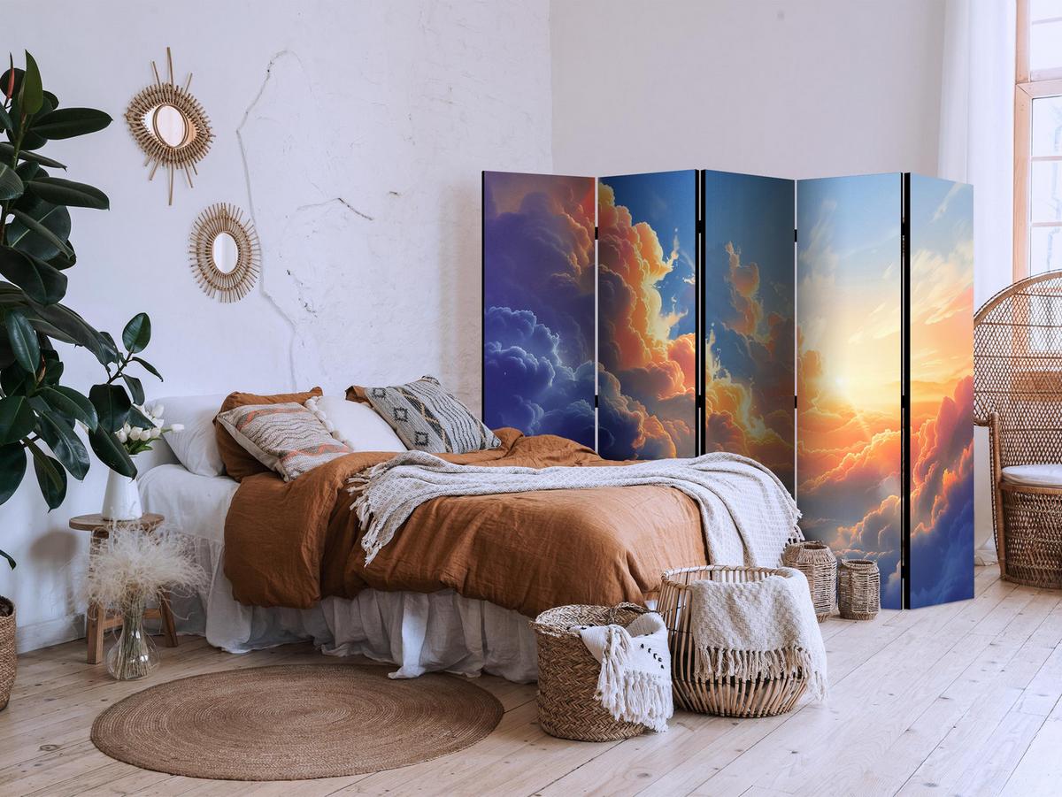 PARAVENT Einseitig Bedruckter 5-tlg 225x172 cm Sonnenaufgang Wolken - Blau, Holz/Textil (225/172/3cm) - Muralo