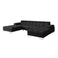 WOHNLANDSCHAFT mit Schlaffunktion und Bettkasten COMA U2 345x203x79 Schwarz Velours - Schwarz, Holzwerkstoff/Textil (345/79/203cm) - ALTDECOR
