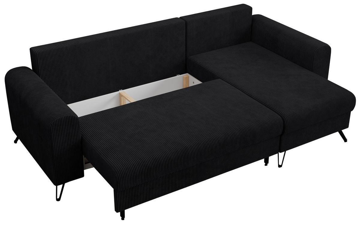 ECKSOFA Hugo Cord Schwarz - Schwarz, Textil/Metall (242/140cm) - MKS