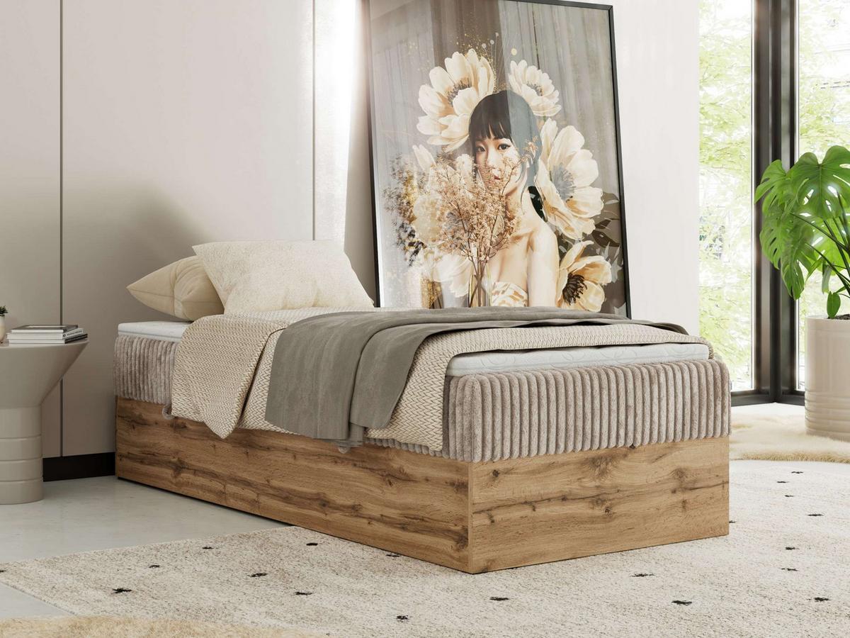 BOXBETT WOOD ZERO 90/200 - Hellbraun Cord - H3 - Topper T25 - Hellbraun, Textil (90/200cm) - MKS