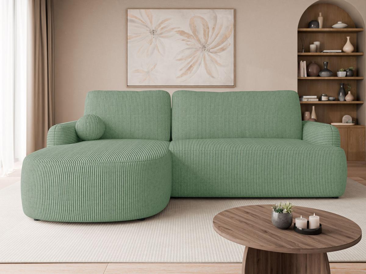 ECKSOFA Loridu Cord, Seite: Links - Schwarz/Mintgrün, Holz/Kunststoff (250/174cm) - MIRJAN24