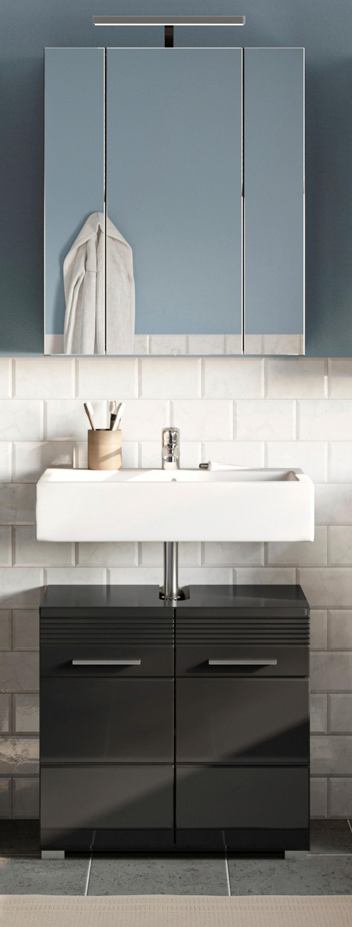 SPIEGELSCHRANK in schwarz 60 cm 3-türig - Schwarz, Holzwerkstoff (60/70/18cm) - Inn.Furn
