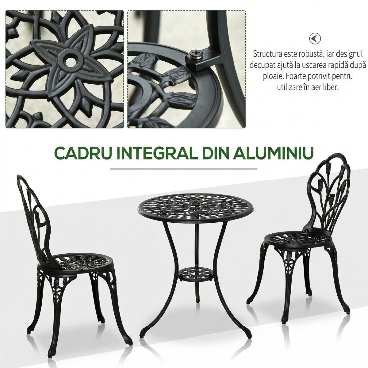 GARTENMÖBEL Set, Aluminium, Schwarz - Schwarz, Metall - Outsunny