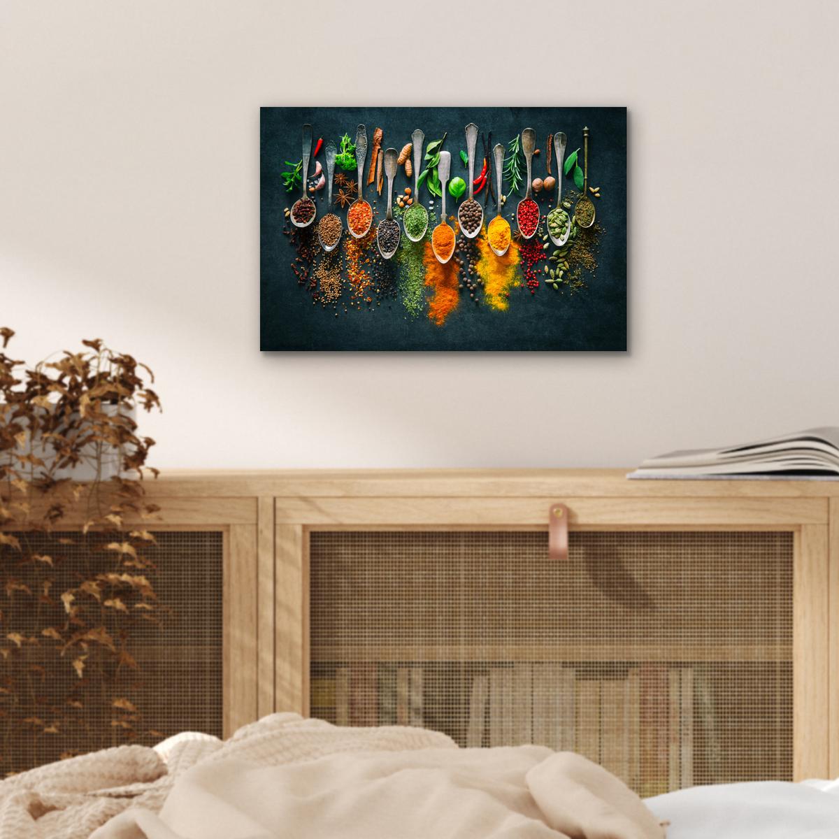 METALLBILD Kräuter - Gewürze - Löffel 30x20 cm - Currygelb, Metall (30/20cm) - MuchoWow