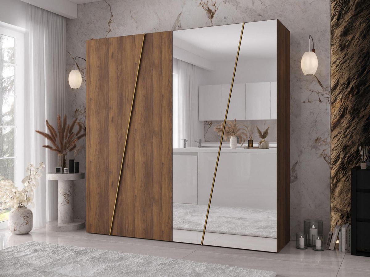 DREHTÜRENSCHRANK Zen 2L 200 cm - Goldfarben/Nussbaumfarben, Holzwerkstoff/Kunststoff (200/202/50cm) - MIRJAN24