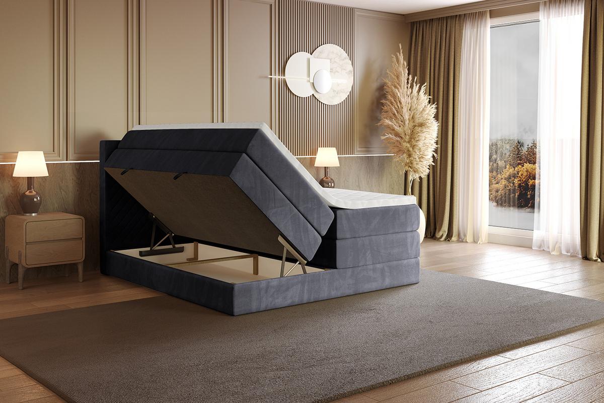 BOXSPRINGBETT mit Matratze H3|H4 und Lattenrost - VEXA KING-120x200 - Dunkelgrau Casablanca - Dunkelgrau, Holzwerkstoff (120/200cm) - ALTDECOR