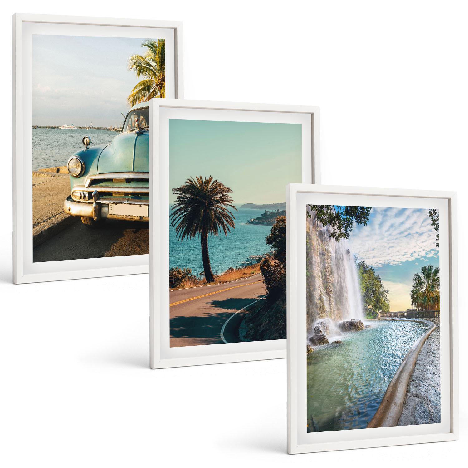 BILDER SET 3er Set - 40x60 cm Weißer Rahmen - Urlaub Palmen Wasserfall - Weiß, Kunststoff (40/60cm) - TULUP