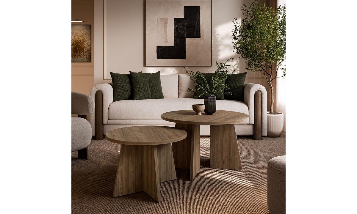 COUCHTISCH-SET MOCHA 2-teilig Ø 75/58 cm rund Nussbaum Royal - Nussbaumfarben, Holzwerkstoff (75/75/47cm) - Lookway