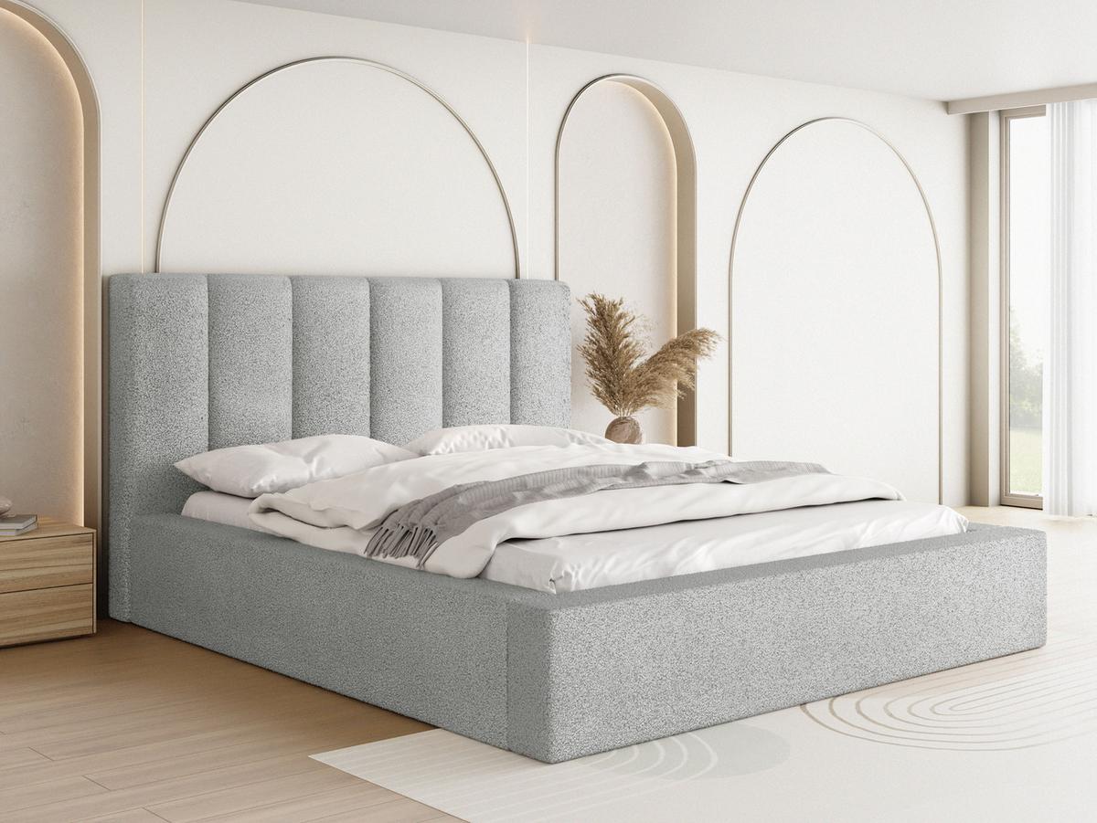 POLSTERBETT Amira mit Bettkasten, Grau Boucle 160x200 cm - Birkefarben/Hellgrau, Holzwerkstoff/Kunststoff (160/200cm) - WFL GROUP