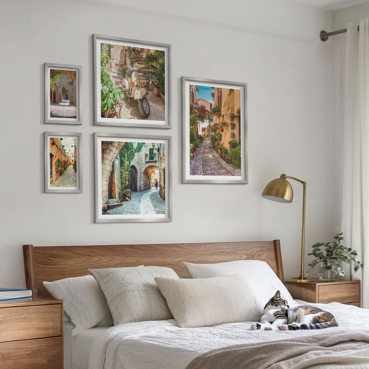 BILDER SET 5er Set - 50x50 cm & 20x30 cm & 40x60 cm Silberner Rahmen - Porträts von Frauen mit Lippen - Silberfarben, Kunststoff (40/60cm) - TULUP