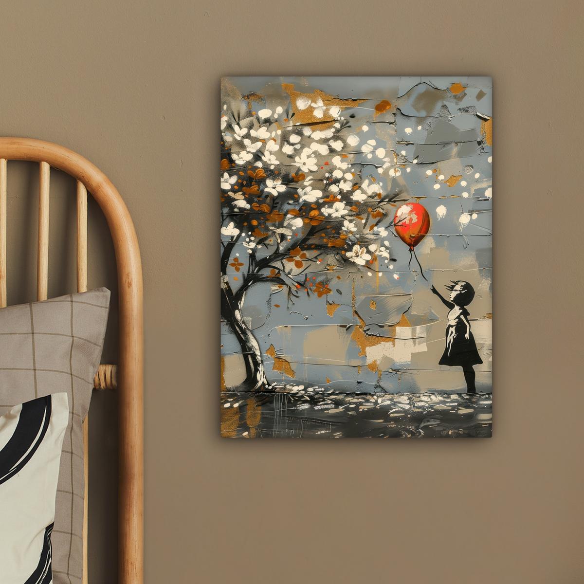 LEINWANDBILD Baum - Graffiti - Banksy-Stil - Ballon-Mädchen Room Decor 30x40 cm - Blaugrau, Textil (30/40cm) - MuchoWow
