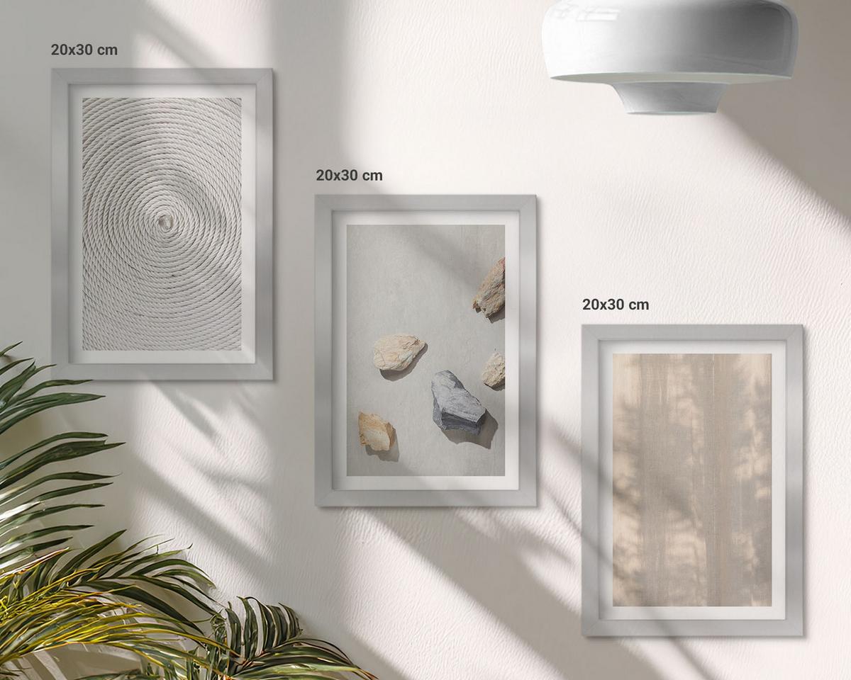 BILDER SET 3er Set - 20x30 cm Silberner Rahmen - Boho-Naturtexturen und -Strukturen - Silberfarben, Kunststoff (20/30cm) - TULUP