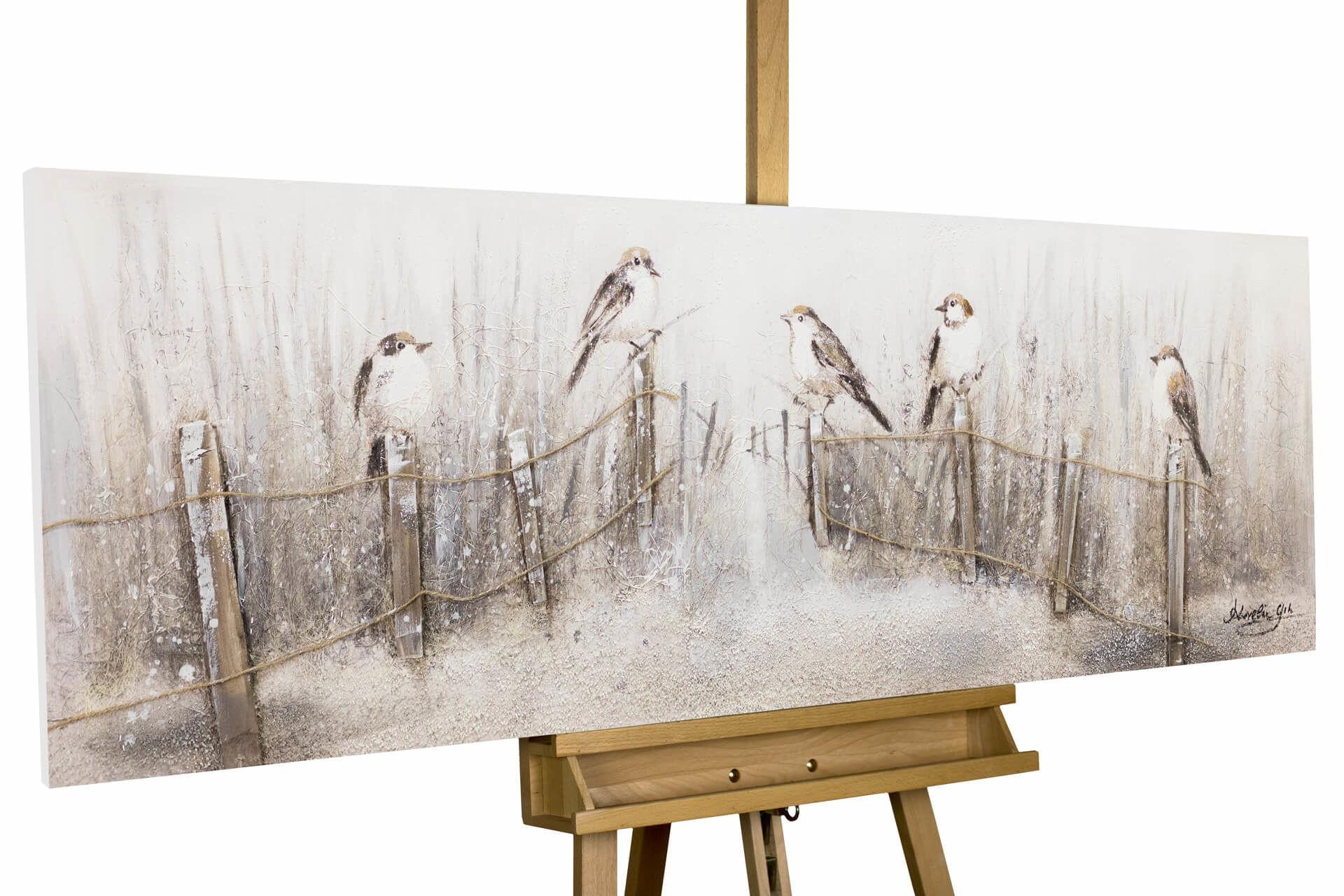 ACRYLBILD HANDGEMALT 150/50 cm - Beige/Weiß, Holz/Textil (150/50cm) - KUNSTLOFT
