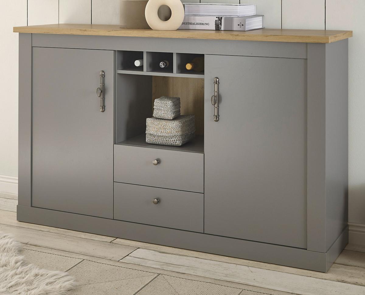 SIDEBOARD grau, Artisan Eiche Landhaus 166 cm, Kommode mit viel Stauraum - Hellgrau/Eiche Artisan, Holzwerkstoff/Metall (166/100/44cm) - Furn.Design
