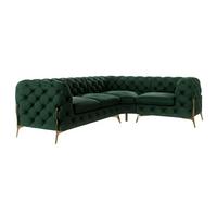 ECKSOFA Chesterfield Lexi Flasche Grün Samt, Ottomane rechts - Smaragdgrün/Goldfarben, Holz/Textil (264/204cm) - S-Style Möbel