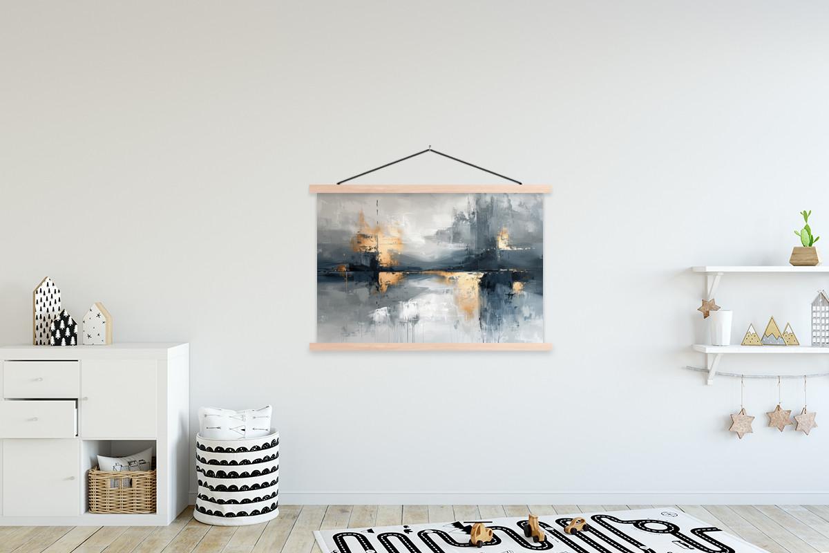 POSTER MIT MAGNETLEISTEN Kunst - Grau - Gold - Abstrakt Magnetleiste 120x80 cm - Dunkelgrau, Textil (120/80/0.15cm) - MuchoWow