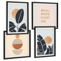 BILDER SET 4er Set - 50x50 cm & 40x60 cm Schwarzer Rahmen - Pflanzenmuster große minimalistische Sonnen - Schwarz, Kunststoff (50/50cm) - TULUP