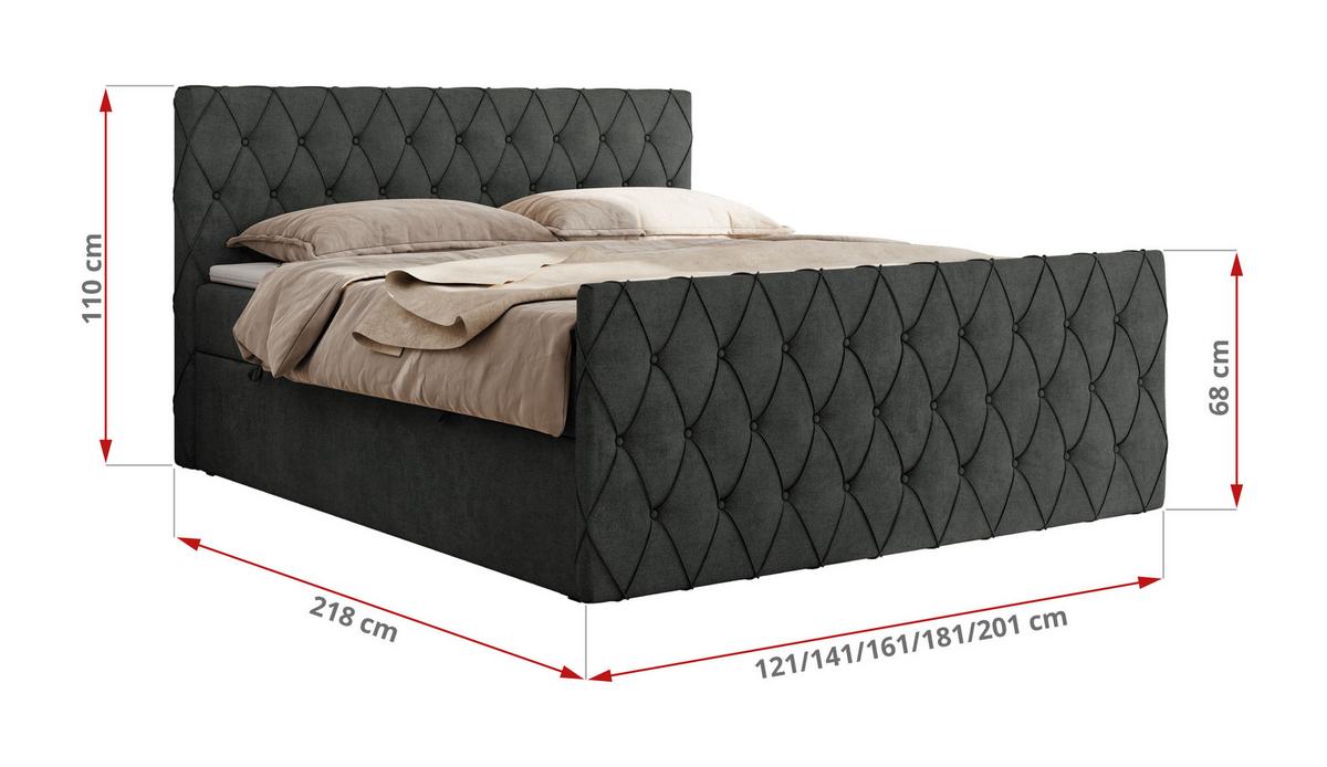 BOXBETT MIREN DUO 140/200 - Dunkelgrau Strukture - H3 - Dunkelgrau, Holz/Textil (140/200cm) - MKS